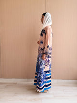 V Neck Straight Cut Abaya in Digital Palm Tree With Stripes
