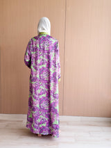 Straight Cut Abaya -Neon Green and Purple Mix Printed
