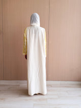 V Neck Abaya - Yellow Bead Work Lace