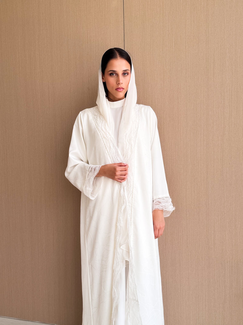Straight Cut Abaya - Pearl Work With Lace