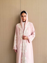 V Neck Straight Cut Abaya - Flower Patch Work Lace