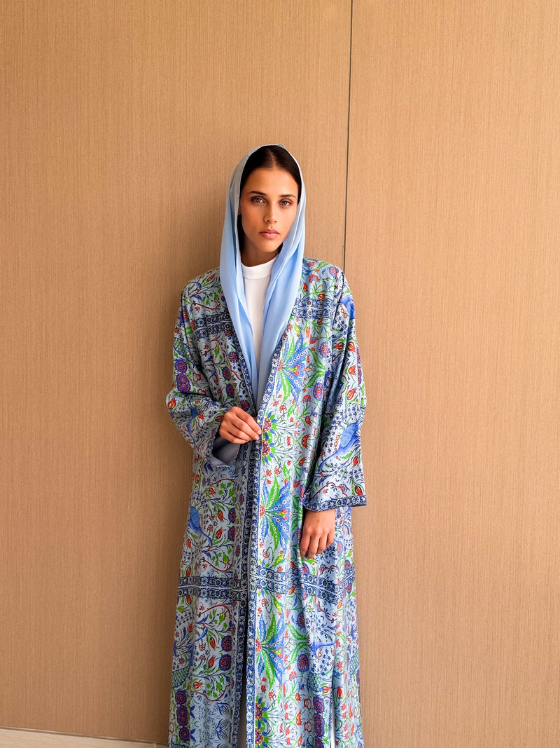 V Neck Straight Cut Abaya - Digital Printed