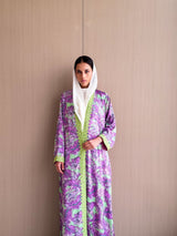 Straight Cut Abaya -Neon Green and Purple Mix Printed
