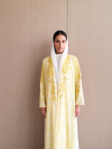 V Neck Abaya - Yellow Bead Work Lace