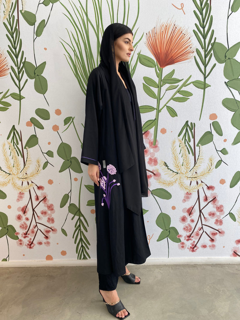 Zainah cut satin dahlia Abaya
