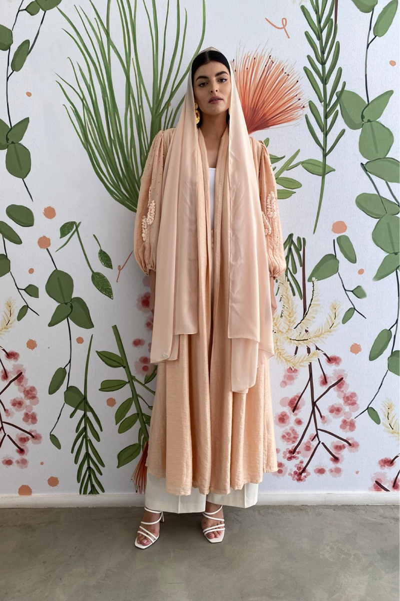 Peach A-Line Shoulder Pad Abaya