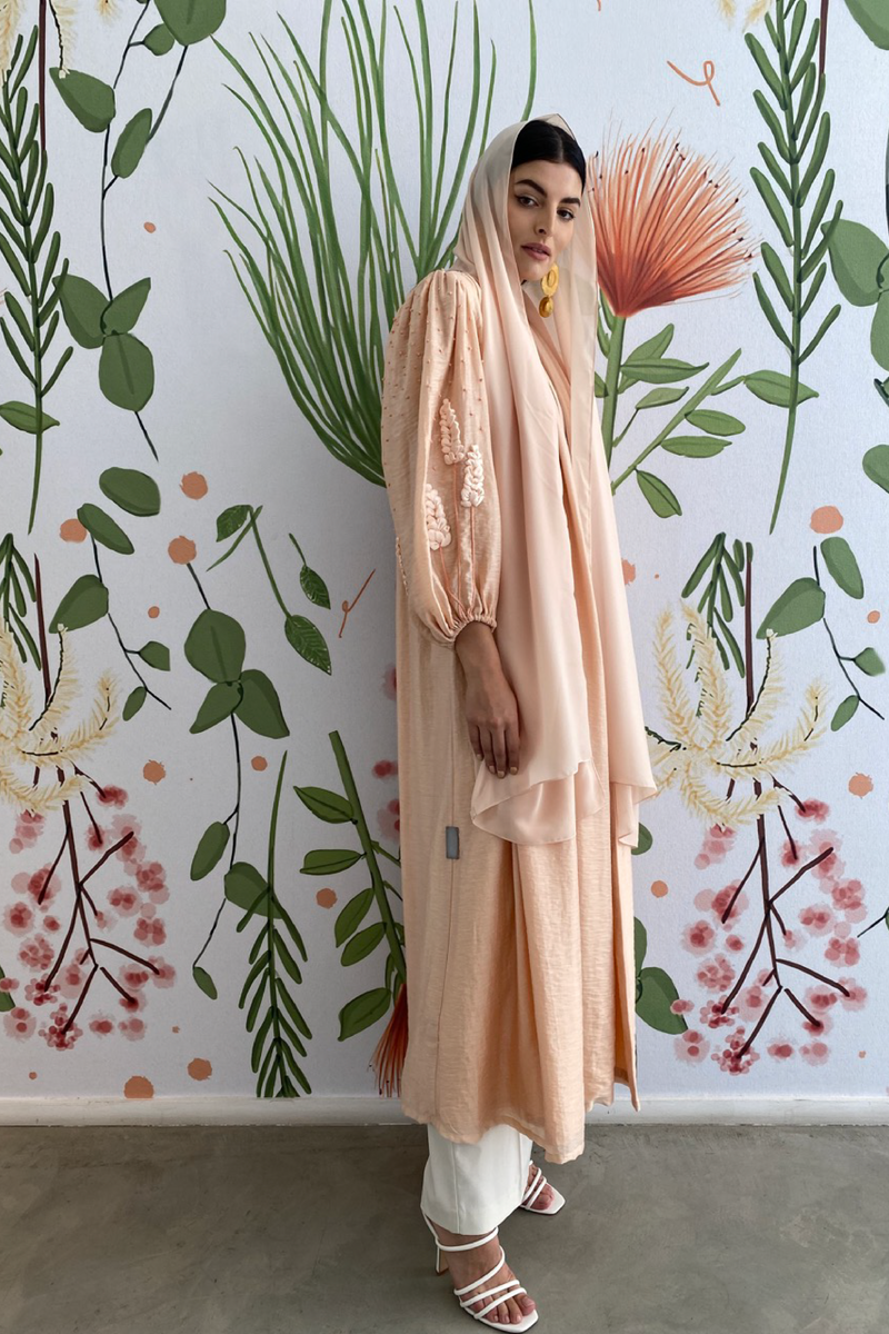 Peach A-Line Shoulder Pad Abaya