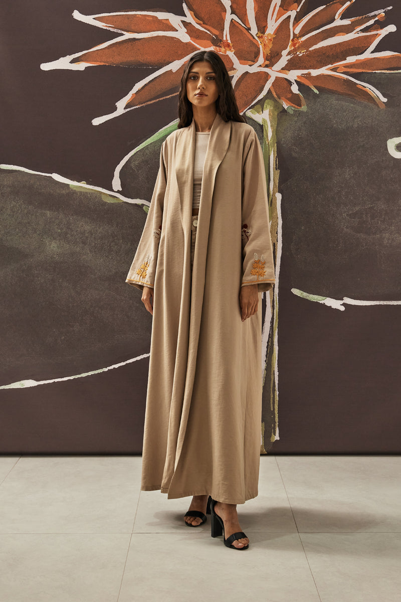 Botanical Garden Zainah Cut Abaya in Beige