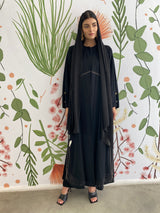 Luna cut abaya in desert cotton embroidery