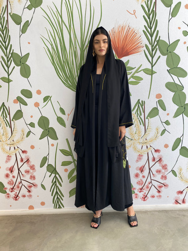 Black garden lily embroidery Abaya