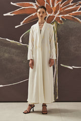 Draped Collar with Baby Lily Embroidery Abaya in White