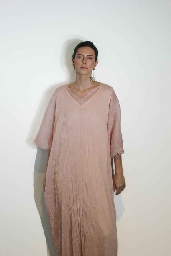 Light Pink crinkle silk Kaftan