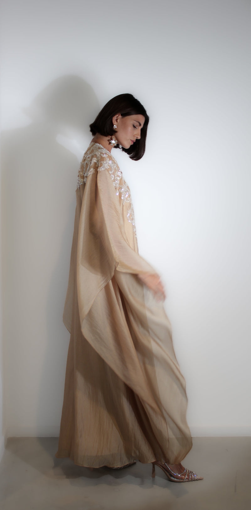 Gold kaftan in beads lace work