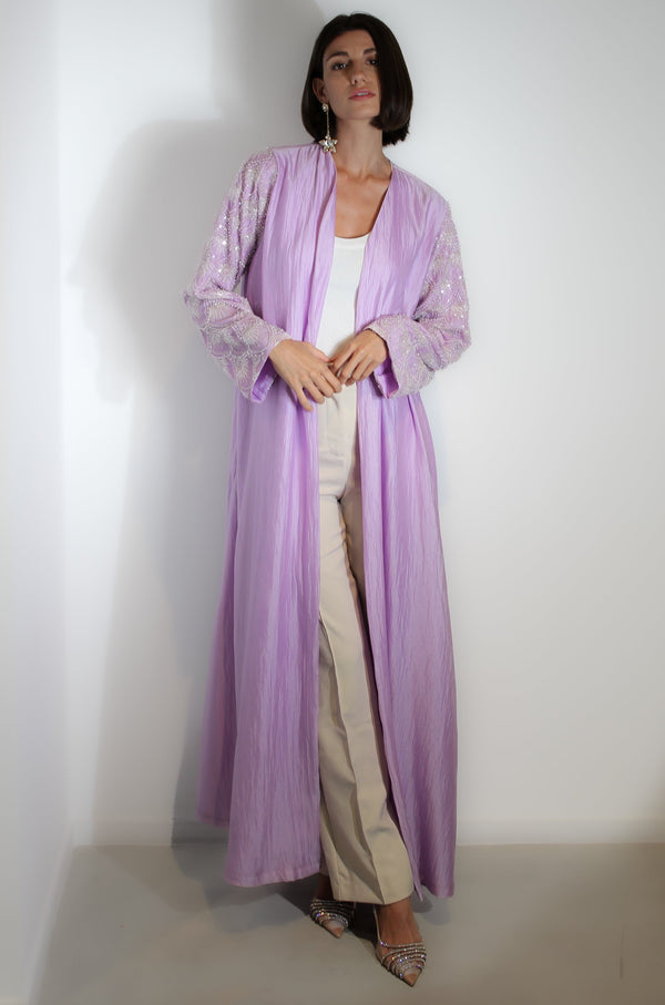 Lavender Floral Bead Abaya