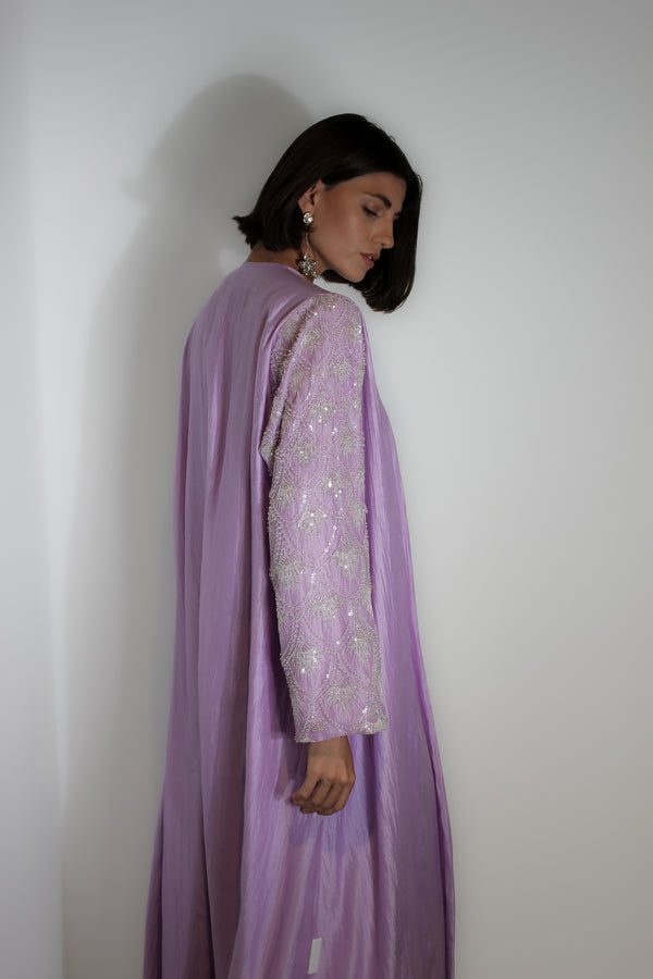 Lavender Floral Bead Abaya