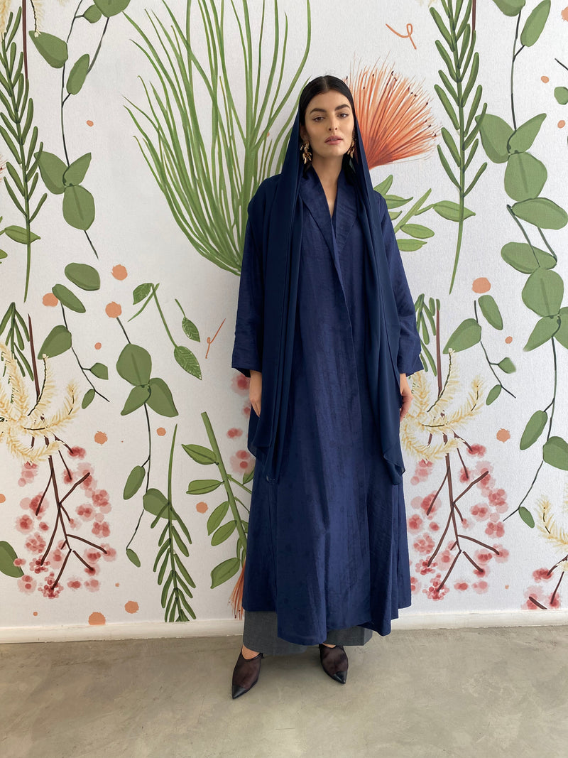 Floral Navy blue sustainable soft cotton Abaya