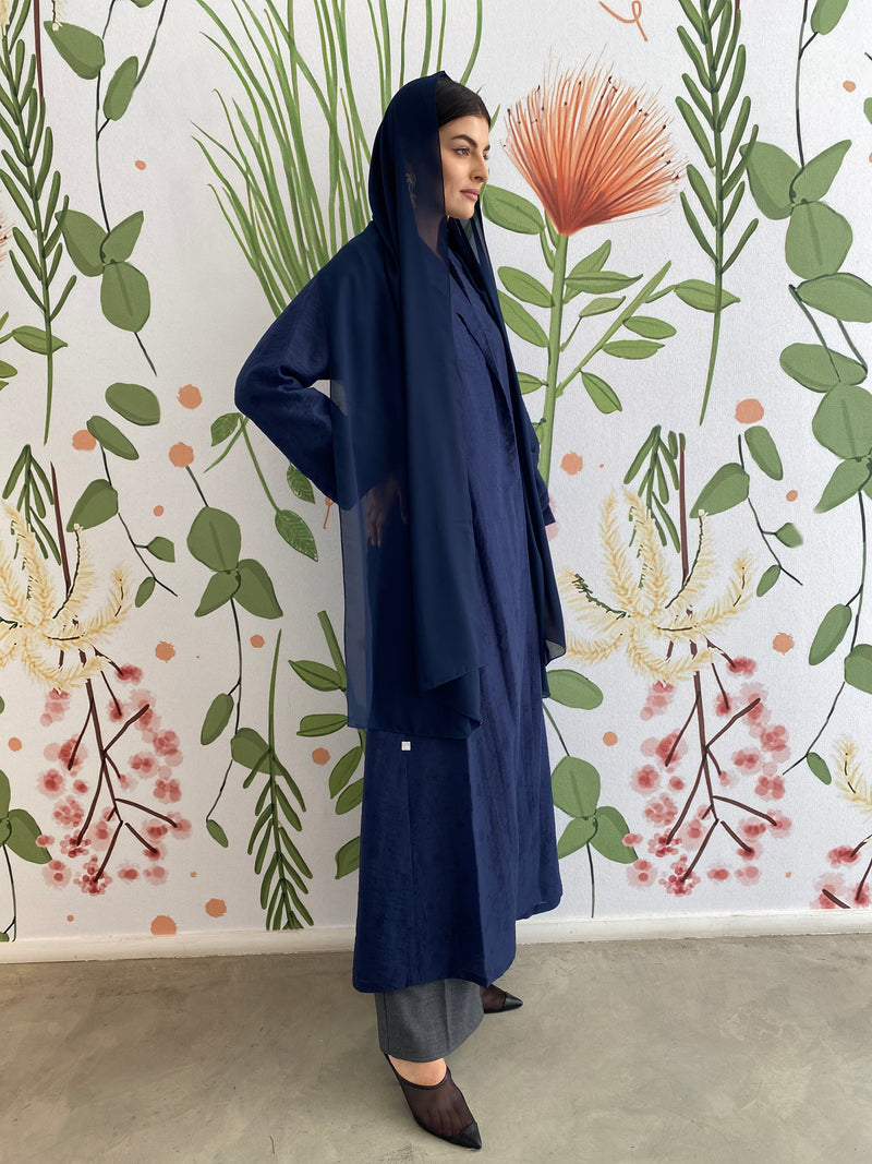 Floral Navy blue sustainable soft cotton Abaya