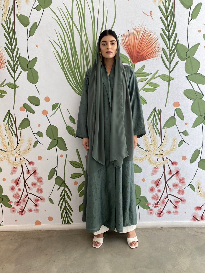 Green Floral Floral sustainable soft cotton Abaya