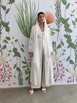 White Pom Pom Dahlia Embroidery Abaya