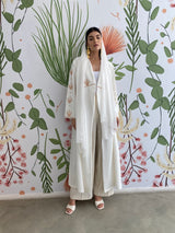 White Pom Pom Dahlia embroidery abaya