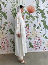 White Pom Pom Dahlia embroidery abaya