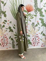 Olive green lily embroidery Abaya