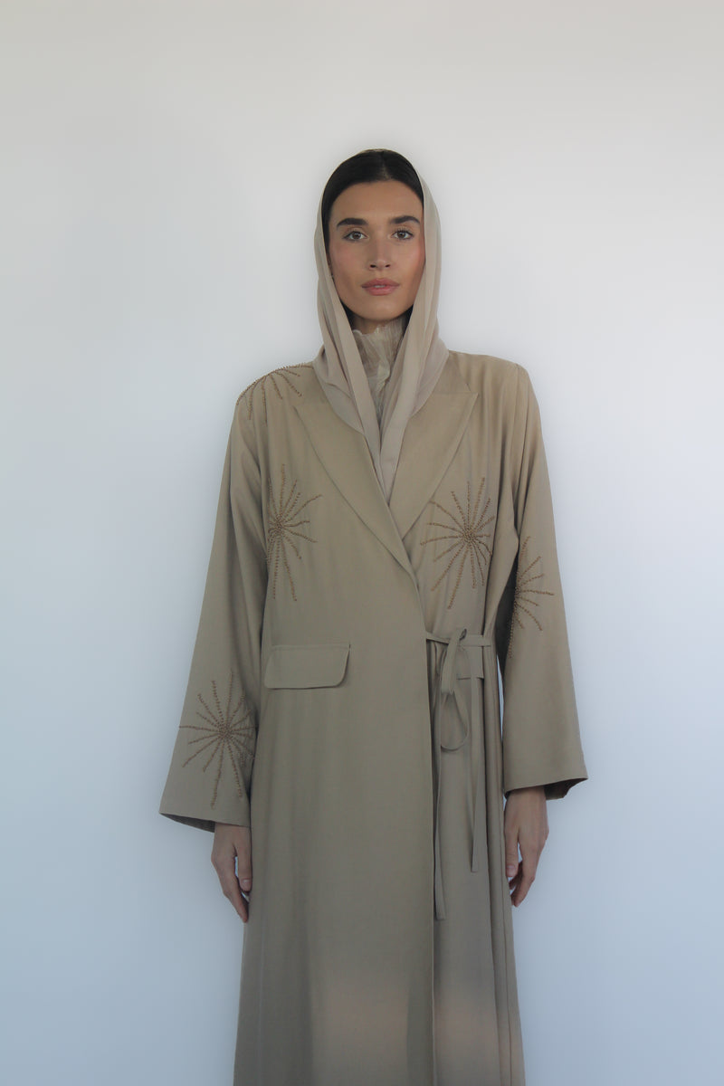Beige Jacket collar Robe Abaya