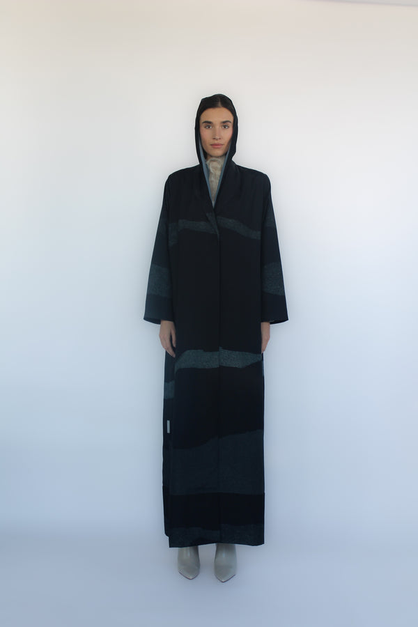Black wave print Abaya