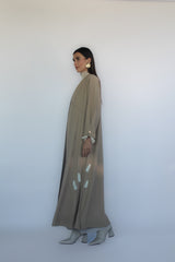 Luna cut abaya in beige desert cotton embroidery
