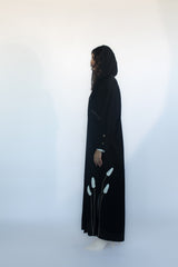 Luna cut abaya in black desert cotton embroidery