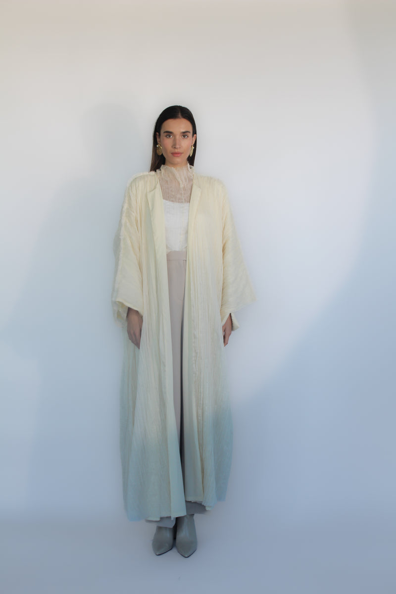 Off White crinkled cotton Abaya