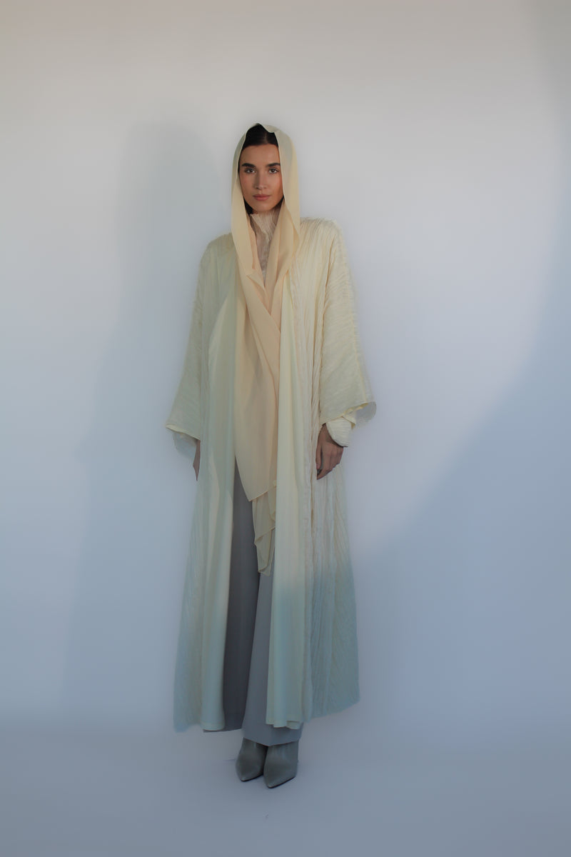 Off White crinkled cotton Abaya