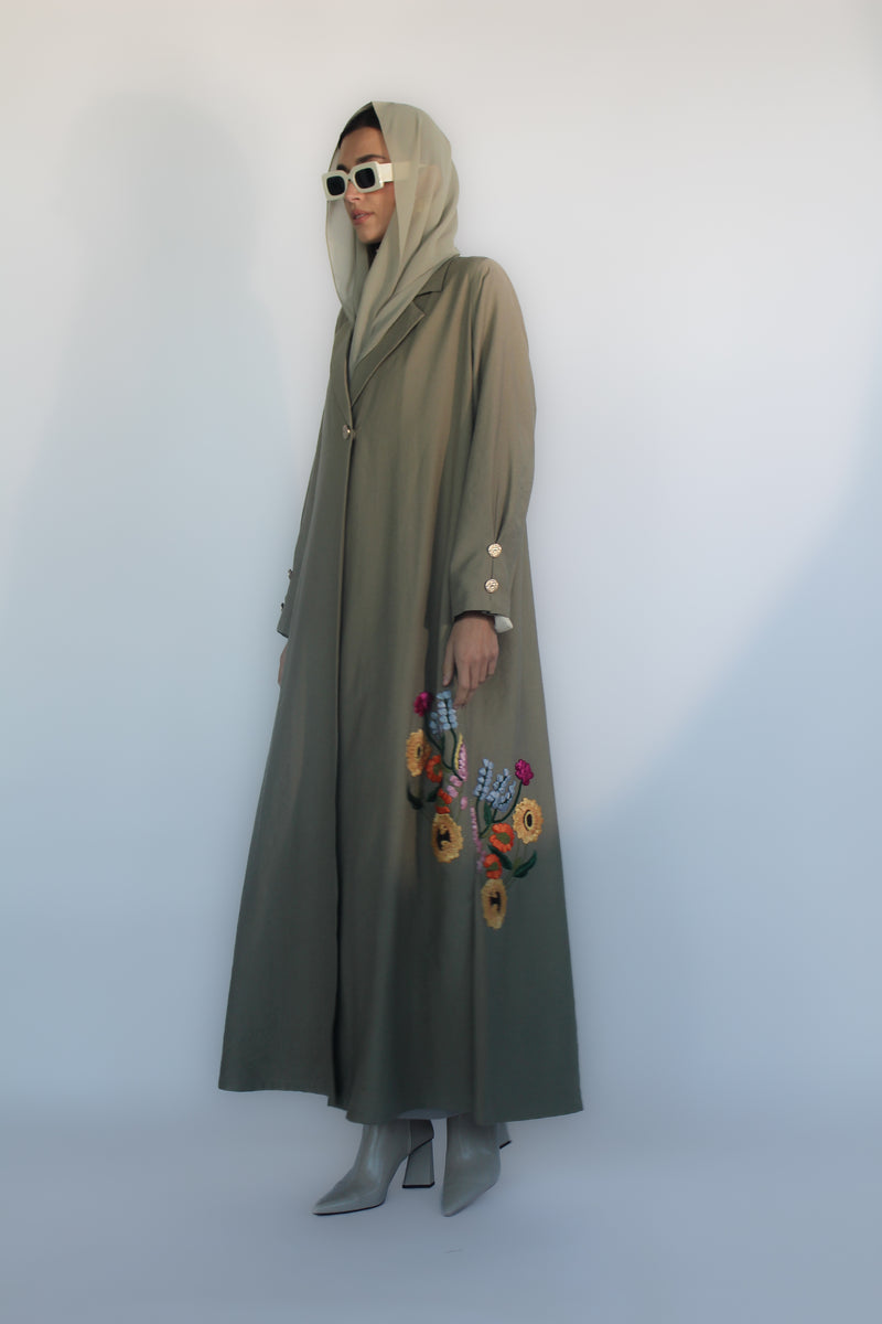 Olive Green Sunflower Garden Abaya