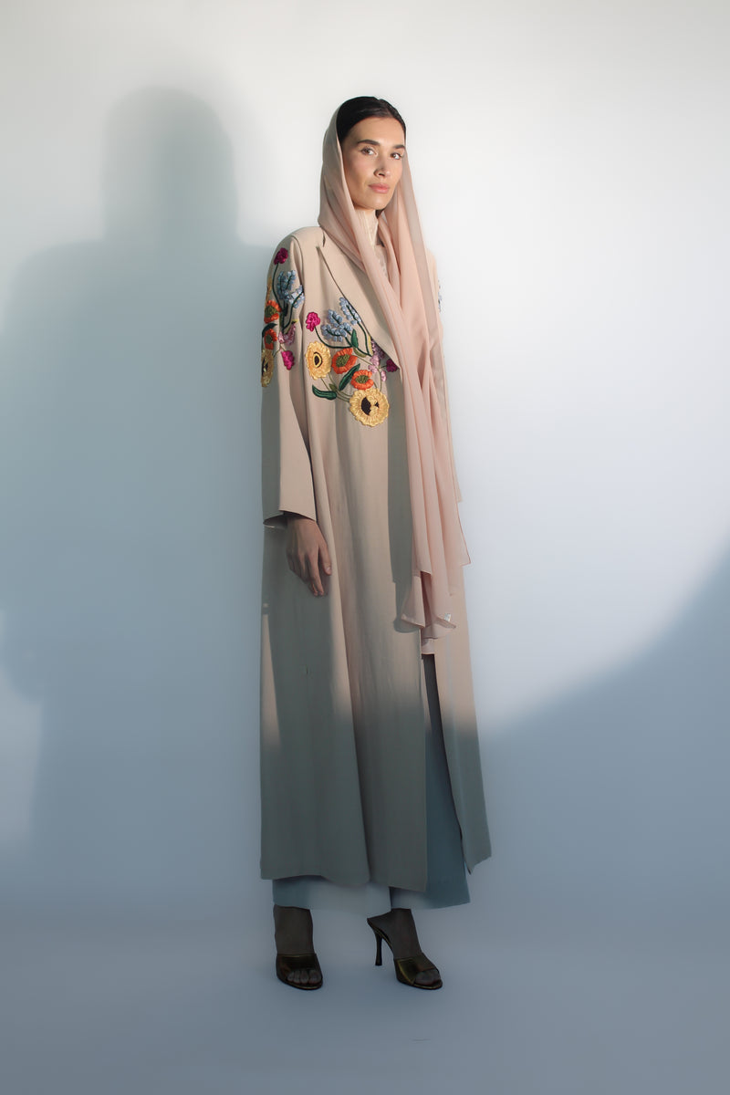 Beige Sunflower Garden Abaya