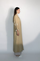 Zianah cut abaya in beige desert cotton embroidery