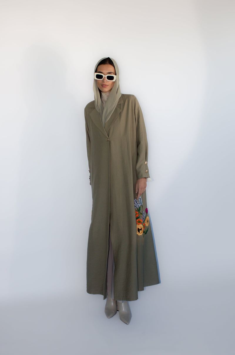 Olive Green Sunflower Garden Abaya