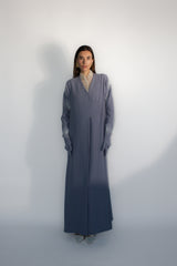 GREY V-NECK STAR EMBROIDERY ABAYA