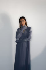 GREY V-NECK STAR EMBROIDERY ABAYA