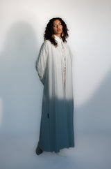 Zianah cut abaya in white desert cotton embroidery