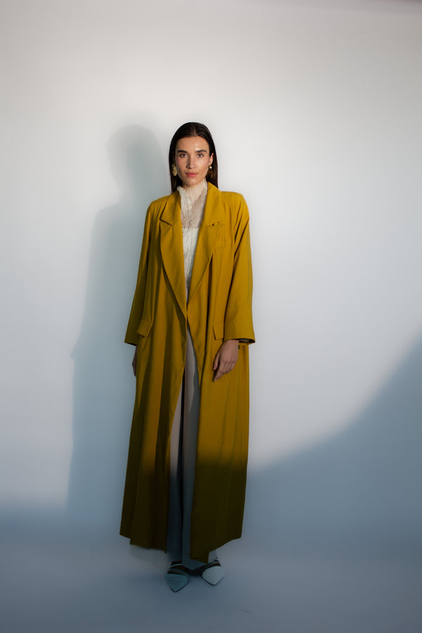 Mustard Notched Collar Abaya