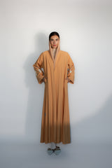 Zianah cut abaya in beige desert cotton embroidery