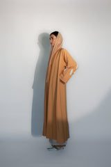Zianah cut abaya in beige desert cotton embroidery