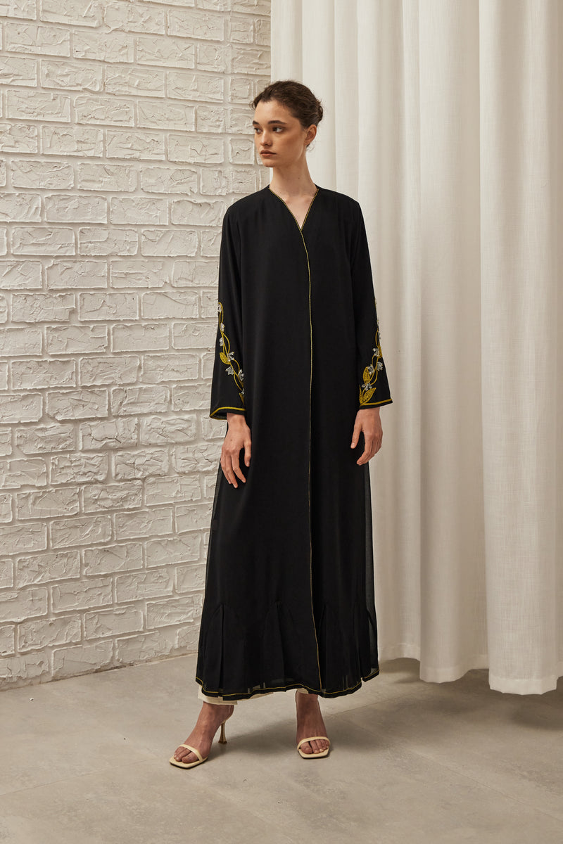 Lily Drop Embroidery Abaya in Black