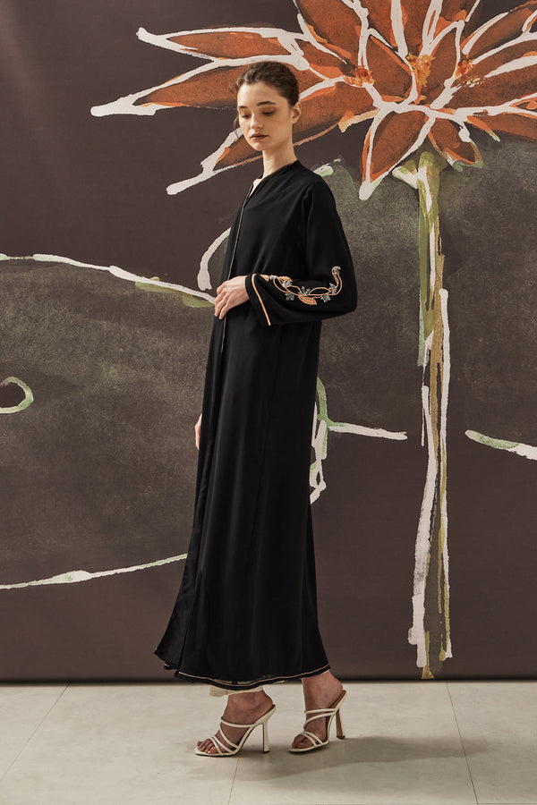 Lily Drops on Sleeves Abaya in Black