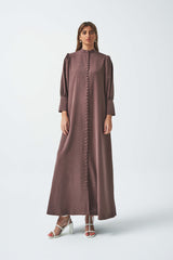 Mandarine Collared Abaya in Brown