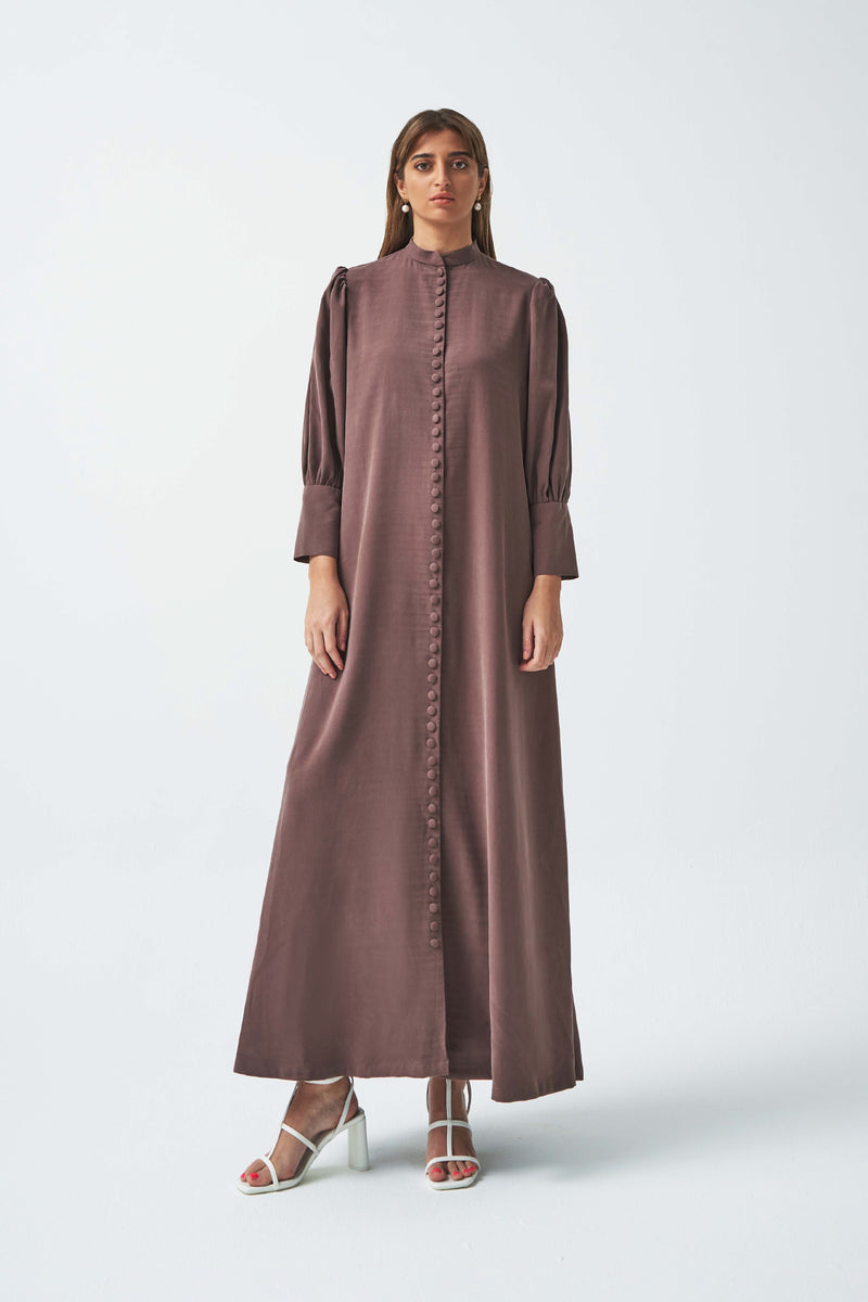 Mandarine Collared Abaya in Brown