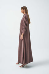 Mandarine Collared Abaya in Brown