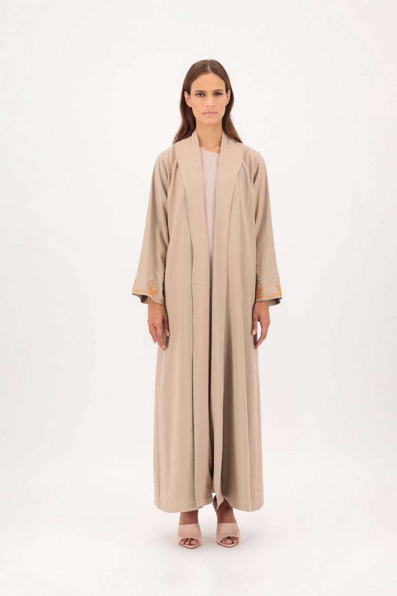 Pom-Pom Dahlia Zainah Cut Abaya in Beige