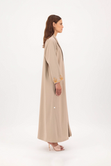 Pom-Pom Dahlia Zainah Cut Abaya in Beige