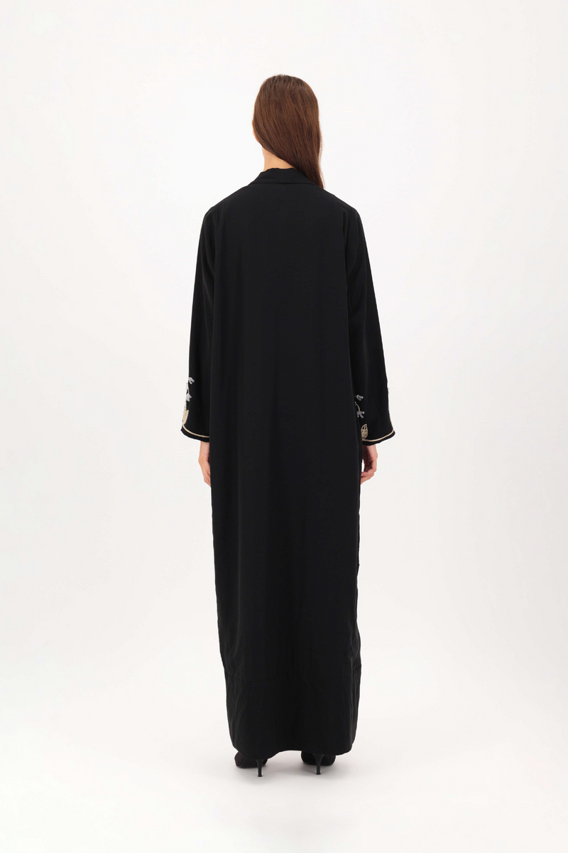 Pom-Pom Dahlia Zainah Cut Abaya in Black